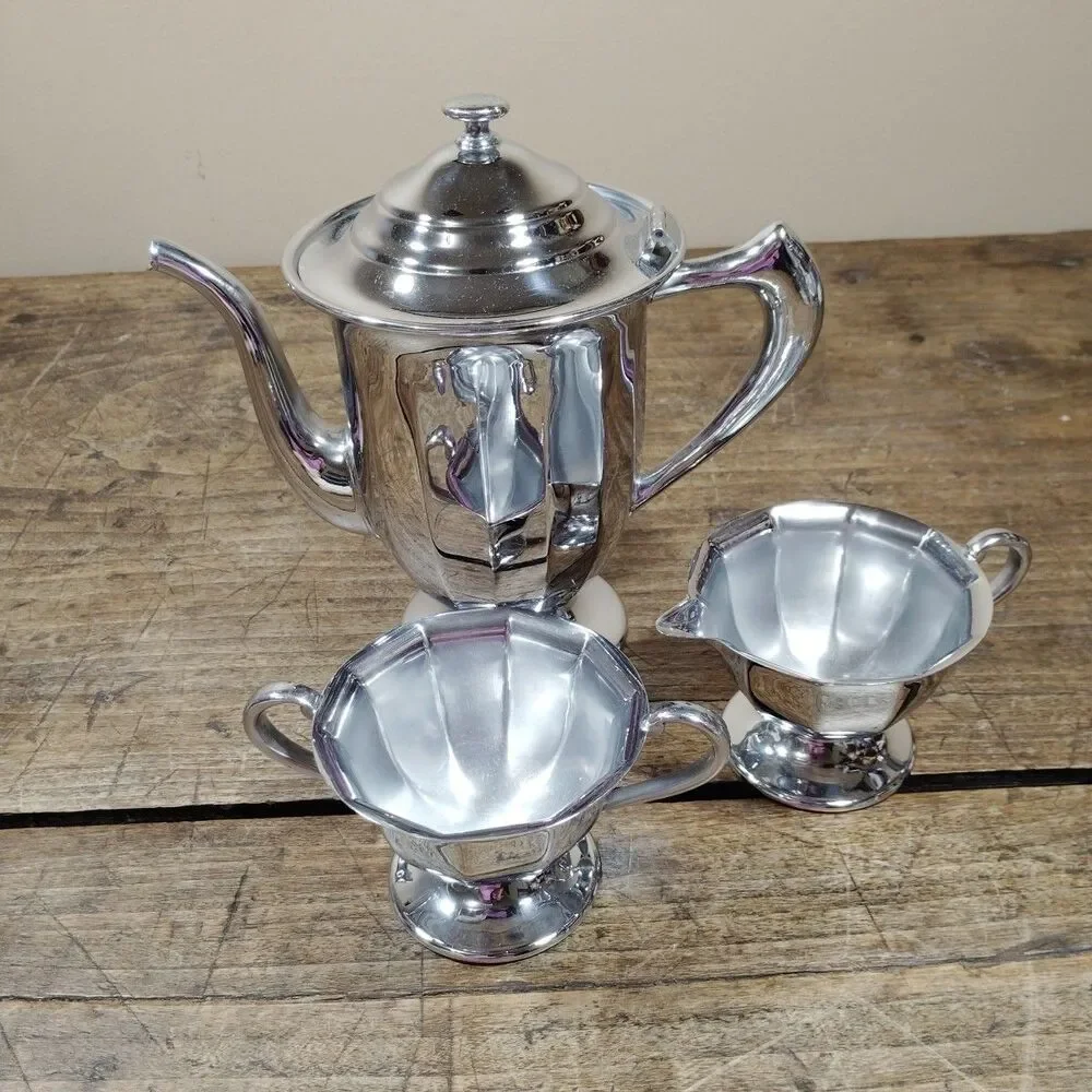 Vintage Continental Silver Co  Silverplate Tea Coffee Pot Pitcher Creamer Sugar